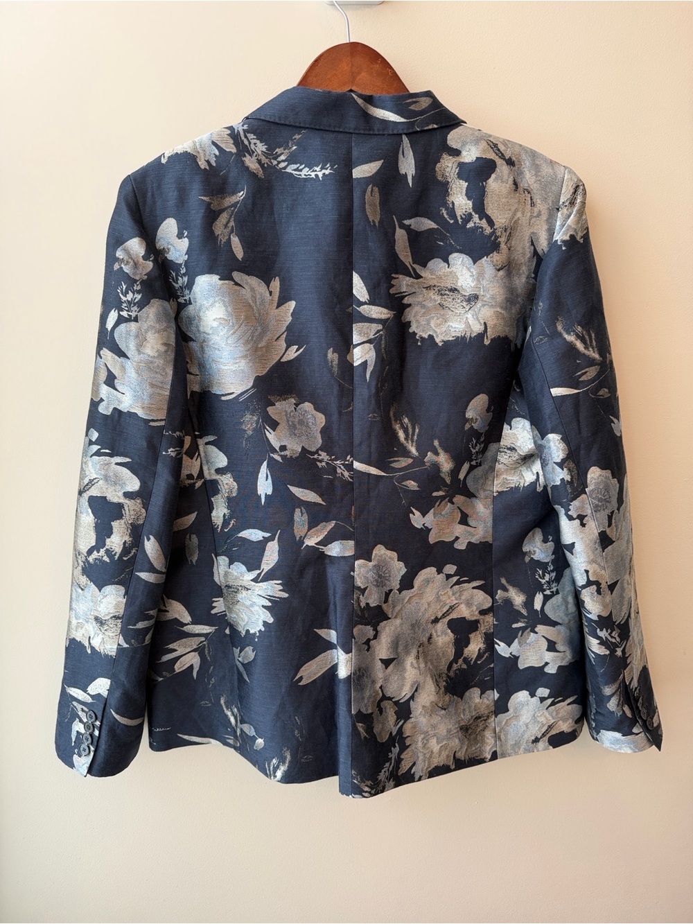 Ralph Lauren Collection Parker Floral Jacquard Jacket Navy Silver Size 16 - Picture 12 of 15